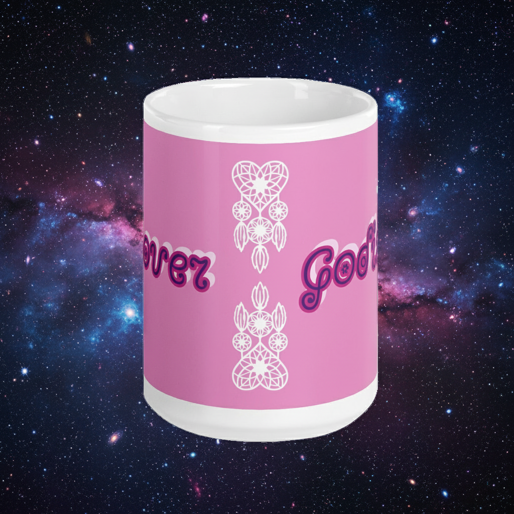 White and Pink Glossy 'Lover Godis' Mug
