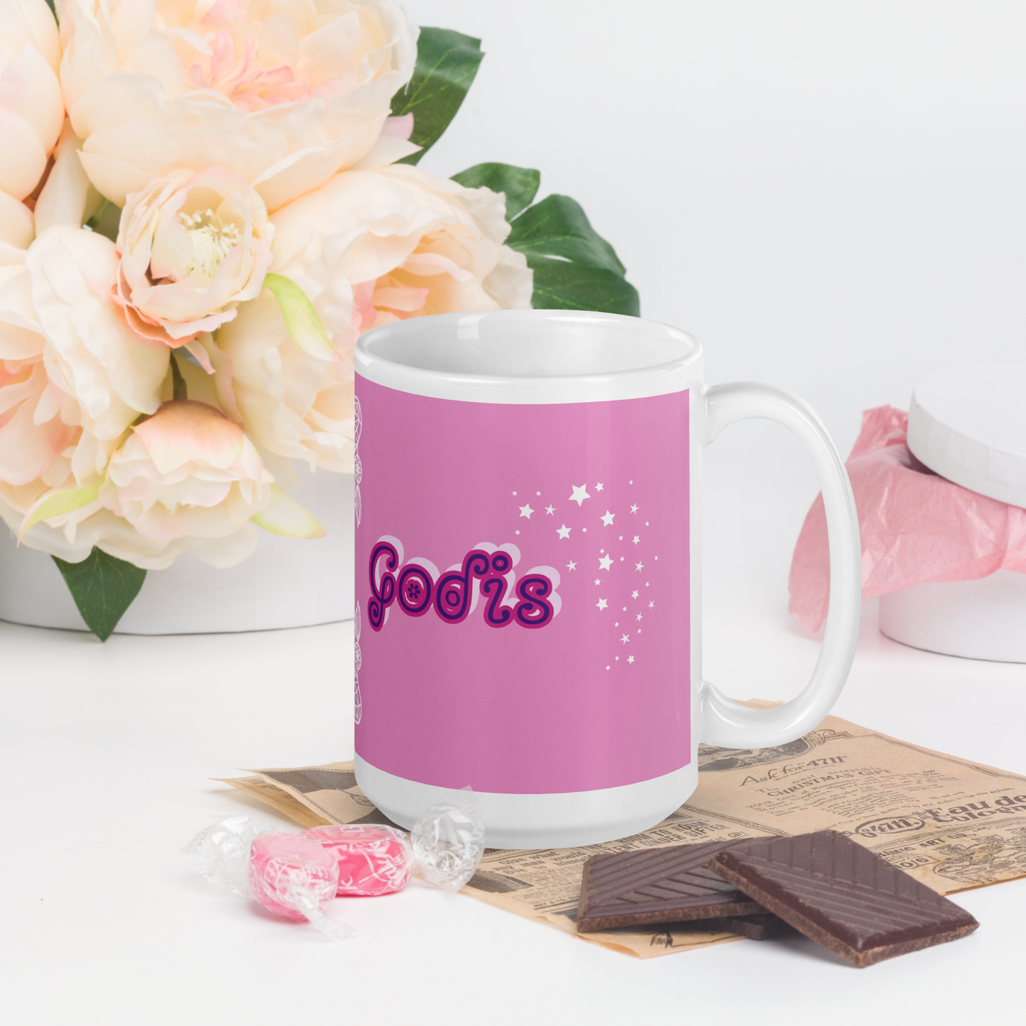 White and Pink Glossy 'Lover Godis' Mug