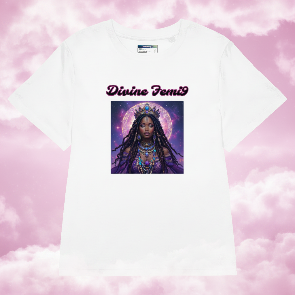 Feminine 'Divine Femi9' Organic Cotton ribbed neck t-shirt